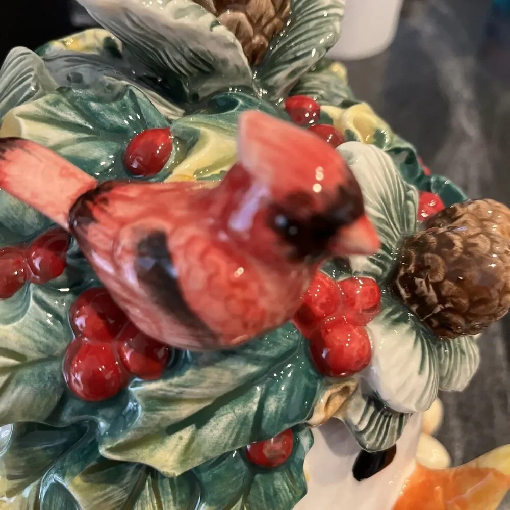 CHRISTOPHER RADKO ROUND SNOWMAN CARDINAL COOKIE JAR CHRISTMAS NEW 10 IN X 9IN